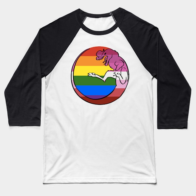 Gay / Lesbian Pride Dilophosaurus Black Outline Baseball T-Shirt by irradiatedsnakes